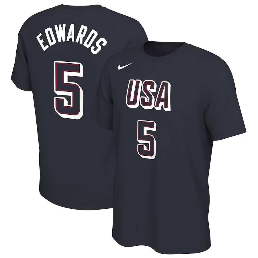 Men 2024 Paris Olympics USA basketball #5 Edwards black T shirts->nba t-shirts->Sports Accessory